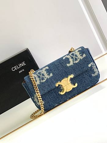 Celine Triomphe Small Denim Chain Bag Size 20.5 x 10.5 x 4 cm