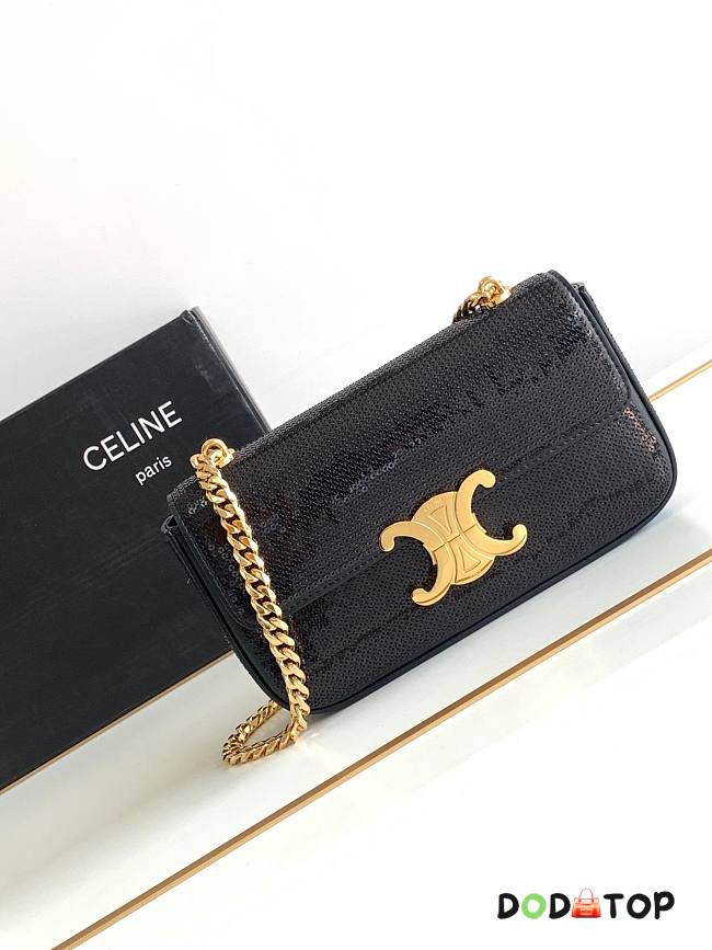 Celine Triomphe Small Black Bling Chain Bag Size 20.5 x 10.5 x 4 cm - 1