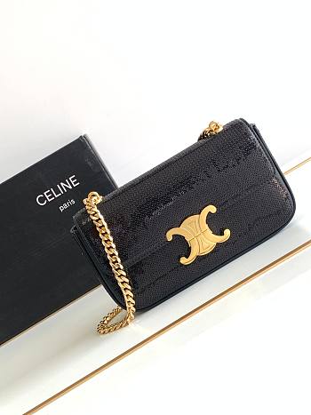 Celine Triomphe Small Black Bling Chain Bag Size 20.5 x 10.5 x 4 cm