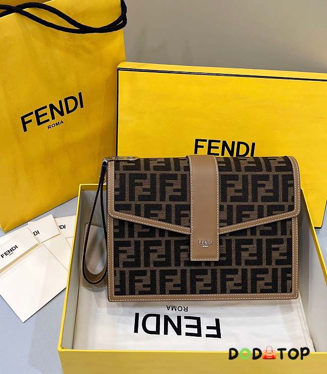  Fendi Clutch Brown FF Fabric Bag Size 26 x 9 x 19 cm - 1