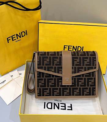  Fendi Clutch Brown FF Fabric Bag Size 26 x 9 x 19 cm