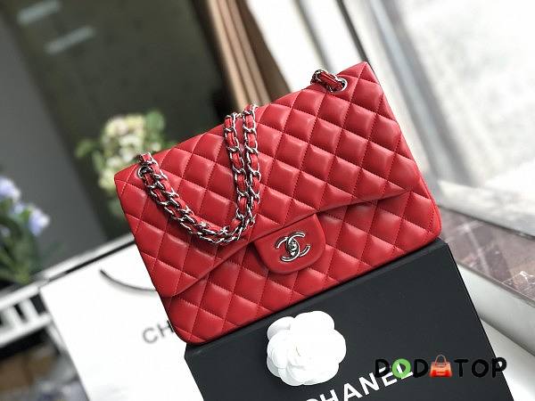 Chanel Flap Bag Silver Hardware Lambskin In Red Size 30 x 19.5 x 10 cm - 1