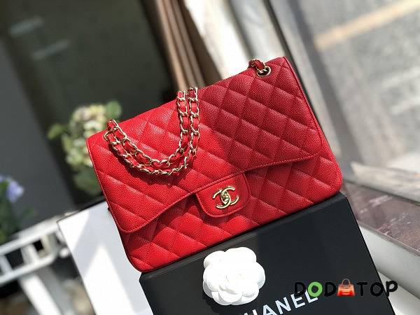 Chanel Flap Bag Gold/Silver Hardware Caviar In Red Size 30 x 19.5 x 10 cm - 1