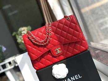 Chanel Flap Bag Gold/Silver Hardware Caviar In Red Size 30 x 19.5 x 10 cm