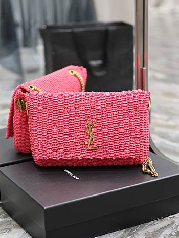 YSL Kate Raffia Rattan Craft Chain Bag Pink Size 28.5 × 20 × 6 cm