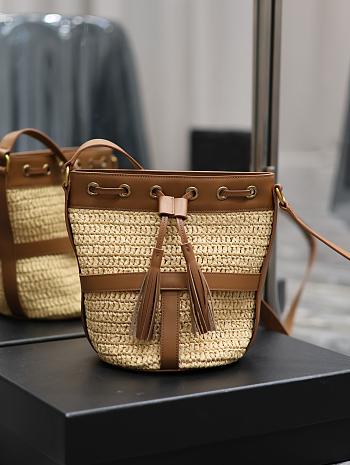 YSL Raffia Craft Bucket Bag Size 22 × 15 × 15 cm