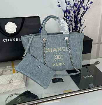 Chanel Medium Denim Deauville Shopping Tote Size 33 x 26 x 15.5 cm
