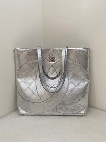 Chanel Hippie Tote Bag Silver Size 37 × 7 × 38 cm