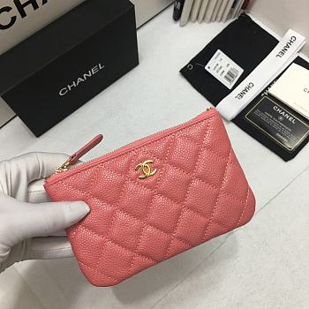 Chanel Zipper Coin Purse Pink A82365 Size 15 x 9 x 1 cm