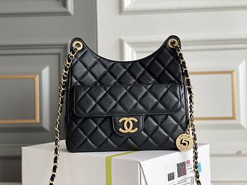 Chanel Hobo Bag Small Black Caviar Size  22.5 x 21.5 x 7 cm