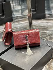 YSL Kate Crocodile Embossed Pattern Red/Silver Size 20 x 13.5 x 5.5 cm - 3
