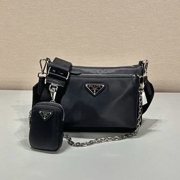 Prada Nylon Chain Link Shoulder Bag Black Size 23 x 16 x 5.5 cm