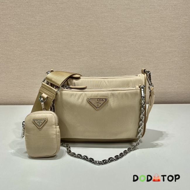 Prada Nylon Chain Link Shoulder Bag Beige Size 23 x 16 x 5.5 cm - 1