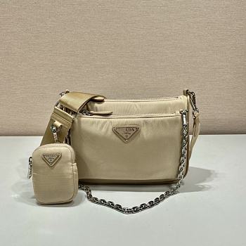 Prada Nylon Chain Link Shoulder Bag Beige Size 23 x 16 x 5.5 cm