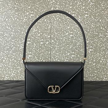 Valentino Garavani V Logo Leather Handbag Black Size 24 x 15.5 x 7 cm