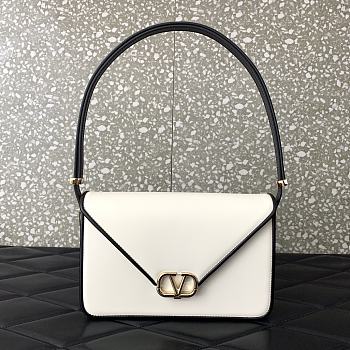 Valentino Garavani V Logo Leather Handbag White Size 24 x 15.5 x 7 cm