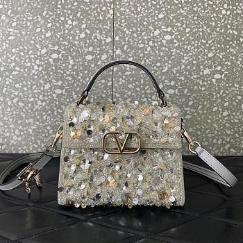 Valentino Garavani Vsling Mini 3D Sequins Top-Handle Bag Size 19 x 13 x 9 cm