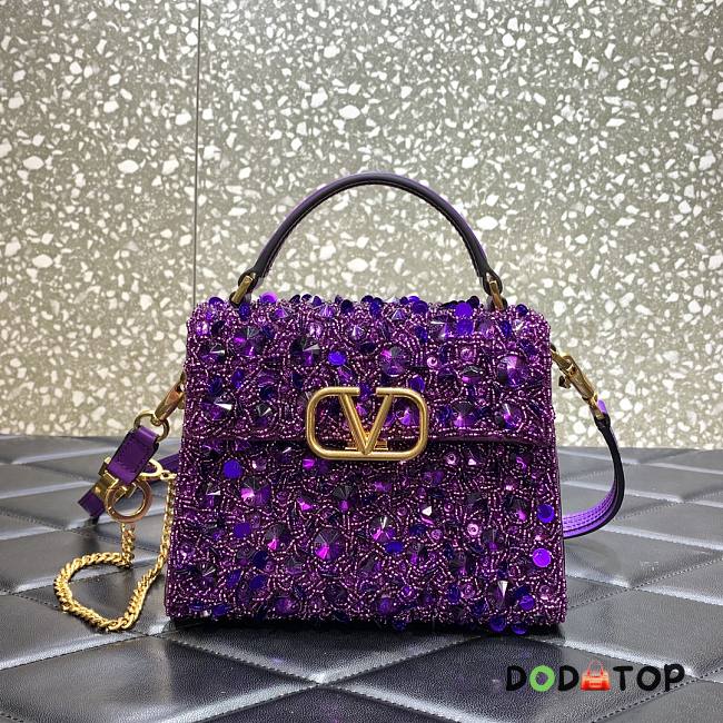 Valentino Garavani Vsling Mini 3D Sequins Top-Handle Bag Purple Size 19 x 13 x 9 cm - 1