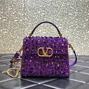 Valentino Garavani Vsling Mini 3D Sequins Top-Handle Bag Purple Size 19 x 13 x 9 cm - 1