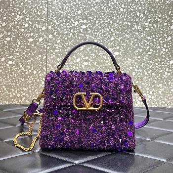 Valentino Garavani Vsling Mini 3D Sequins Top-Handle Bag Purple Size 19 x 13 x 9 cm