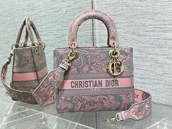 Dior Lady Pink/Grey Medium D-Lite Bag Size 24 cm