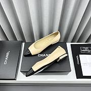 Chanel Leather Cap Toe Flats Black/White/Beige - 2