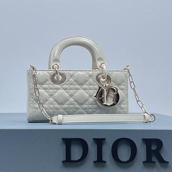 Dior D-Joy Bag Patent Leather White Size 22.5 × 12 × 5.5 cm