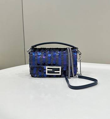Fendi Baguette Sequins Blue Mini Bag Size 19 x 5 x 11 cm