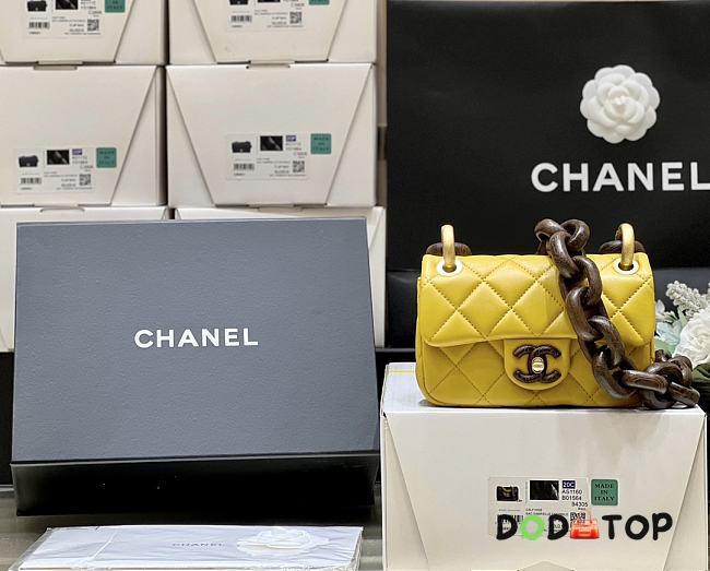 Chanel Wooden Chain Mini Flap Bag Yellow Size 11 x 18 x 7 cm  - 1