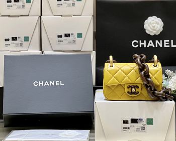 Chanel Wooden Chain Mini Flap Bag Yellow Size 11 x 18 x 7 cm 