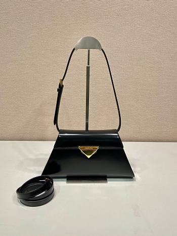Prada Logo Triangle Medium Handbag Black Size 28.5 x 14 x 7 cm