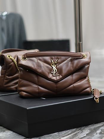 YSL Loulou Puffer Brown Gold Hardware Bag Size 29 x 17 x 11 cm