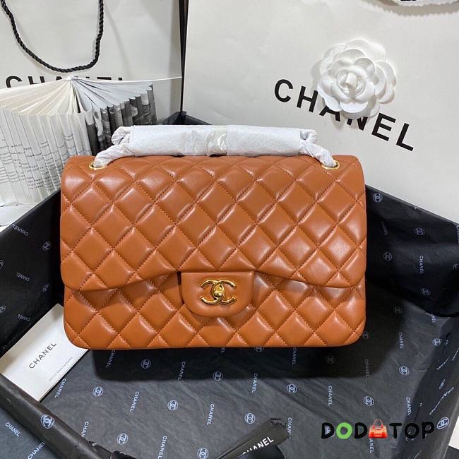 Chanel Flap Bag Jumbo Lambskin Brown Silver/Gold Hardware Size 30 cm - 1
