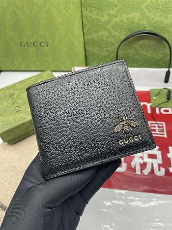 Gucci Black Animalier Leather Zip Around Wallet Size 10.5 x 9.5 cm