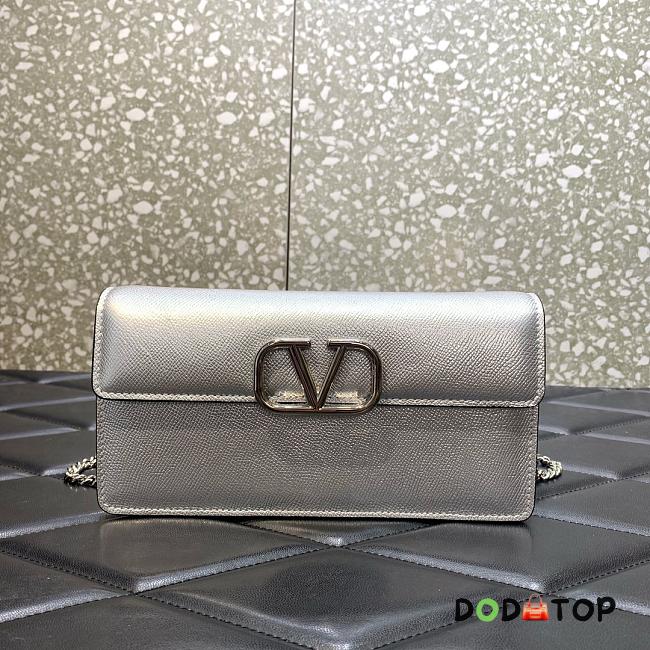 Valentino Garavani Small Leather Chain Wallet Silver Size 20 x 5.5 x 10 cm - 1