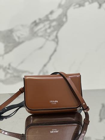 Prada Logo-Stamp Brushed Leather Bag Brown Size 18 x 12.5 x 2.5 cm