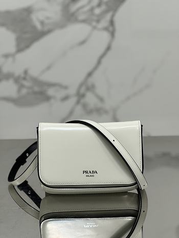 Prada Logo-Stamp Brushed Leather Bag White Size 18 x 12.5 x 2.5 cm