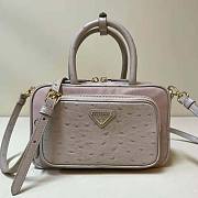 Prada Re-Nylon And Ostrich Leather Two-Handle Bag Pink Size 13 x 22 x 7 cm - 1