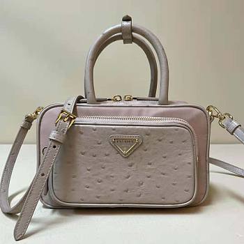 Prada Re-Nylon And Ostrich Leather Two-Handle Bag Pink Size 13 x 22 x 7 cm