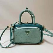 Prada Re-Nylon And Ostrich Leather Two-Handle Bag Green Size 13 x 22 x 7 cm - 1
