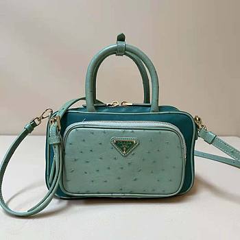 Prada Re-Nylon And Ostrich Leather Two-Handle Bag Green Size 13 x 22 x 7 cm