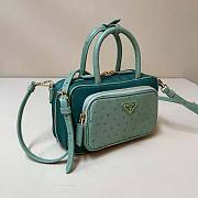 Prada Re-Nylon And Ostrich Leather Two-Handle Bag Green Size 13 x 22 x 7 cm - 3