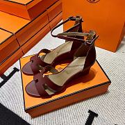 Hermes H-face Wedge Sandals Dark Red - 6