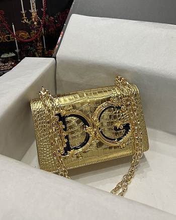 Dolce & Gabbana Crocodile Pattern Crossbody Bag Gold Size 21 x 4 x 15 cm