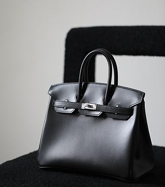 Hermes Birkin Box Leather Black Silver Hardware Size 25 cm