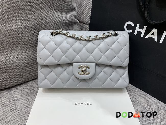Chanel Flap Grey Bag Lambskin Light Gold Hardware Size 23 cm - 1