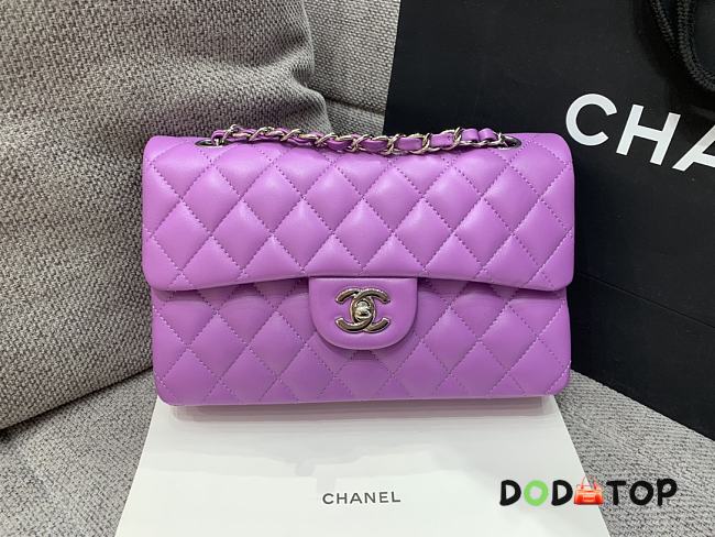 Chanel Flap Purple Bag Lambskin Light Gold Hardware Size 23 cm - 1