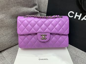 Chanel Flap Purple Bag Lambskin Light Gold Hardware Size 23 cm