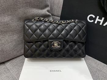 Chanel Flap Black Bag Lambskin Light Gold Hardware Size 23 cm