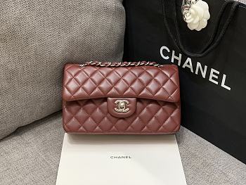 Chanel Flap Red Wine Bag Lambskin Light Gold Hardware Size 23 cm